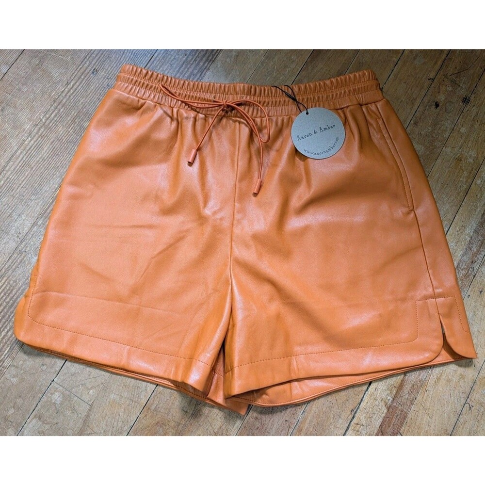 Aaron & Amber Womens High Waist Shorts Orange Summer Concert Party Preppy Large